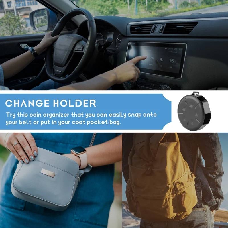 2 Pack Coin Dispenser - Portable Coin Case With Clip, Change Holder Minimalist Coin Collection Wallet (2 Pack, Black)