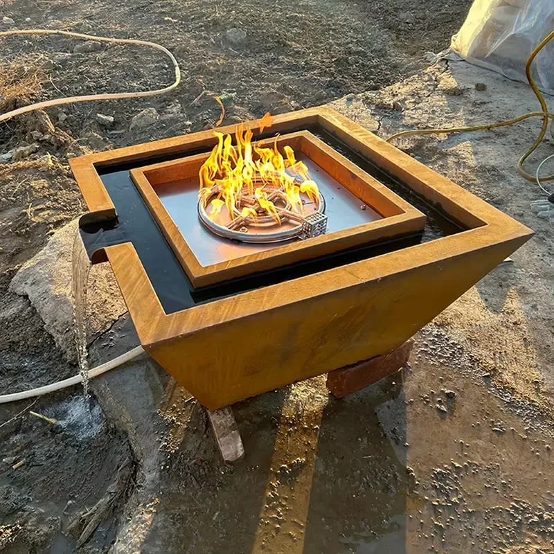 Decorative square weather Resistant Steel Fire Water Bowl
