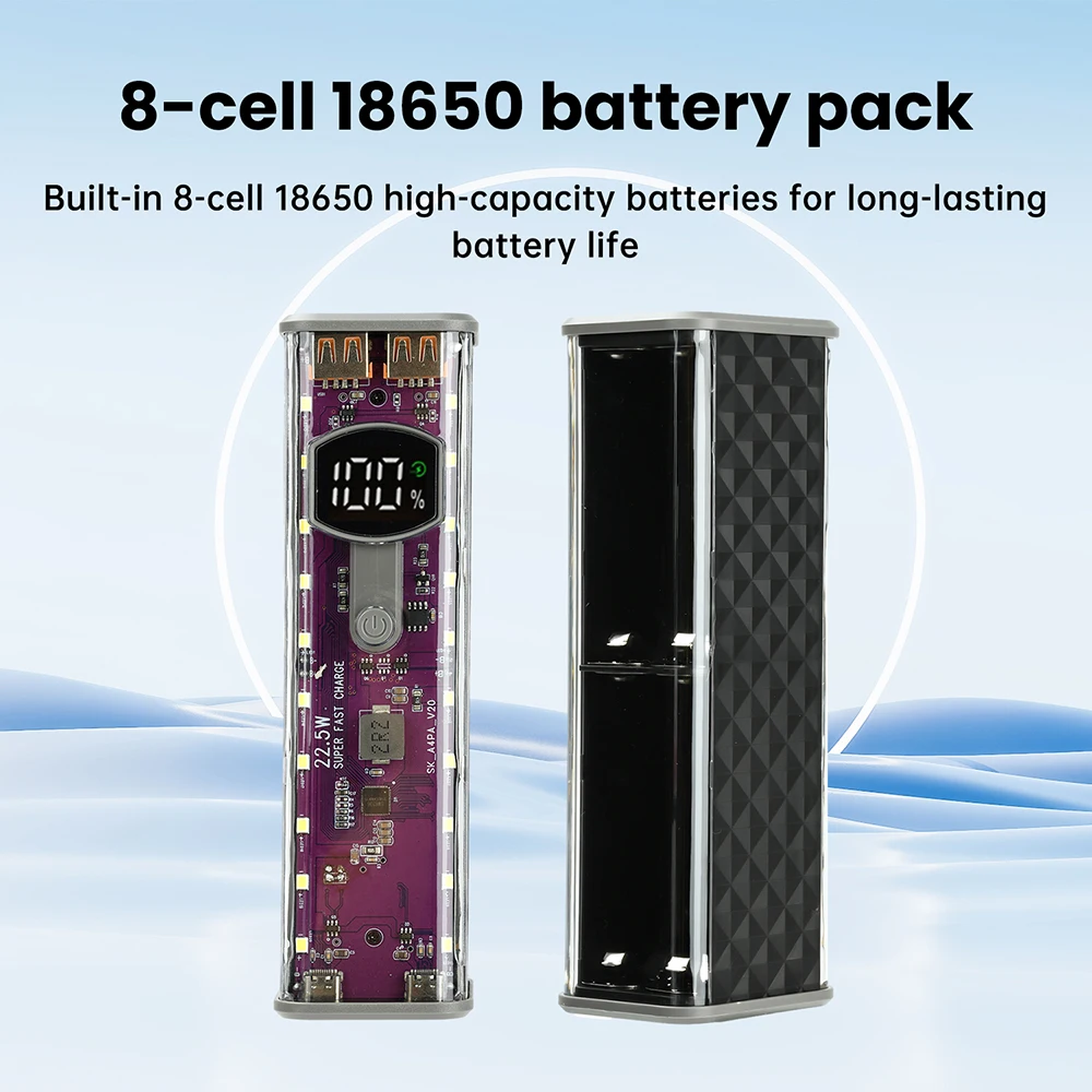 

Чехол Power Bank DIY 18650, 8-ячеечный аккумулятор, коробка для хранения быстрой зарядки, USB Type C, корпус Power Bank для мобильных телефонов с фонариком