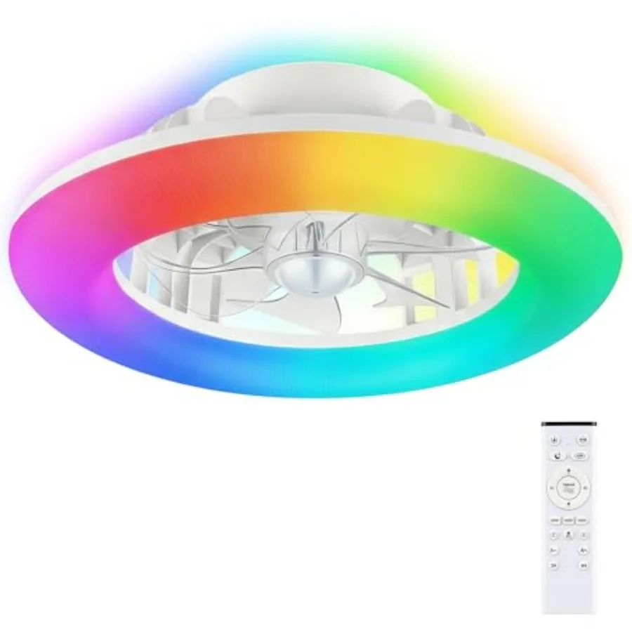 

16" RGB Low Profile Ceiling Fan with Light and Remote, Stepless Dimmable Flush Mount LED Ceiling Fan Light 3000K-6500K , Modern