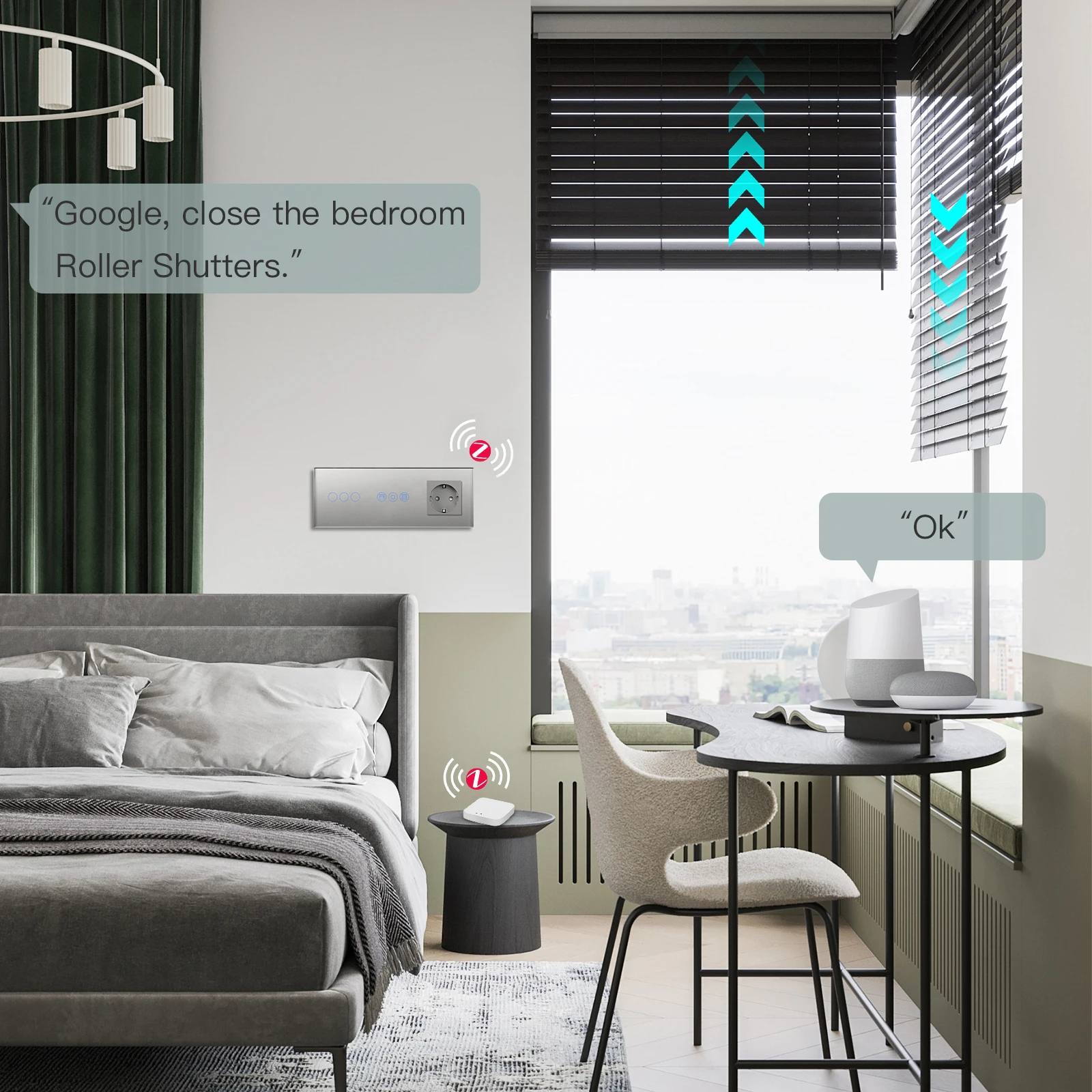 BSEED Zigbee Roller Shutter Switches Smart Roller Blinds  With Light Touch Switch EU Wall Socket USB Tuya Smart Life App Control