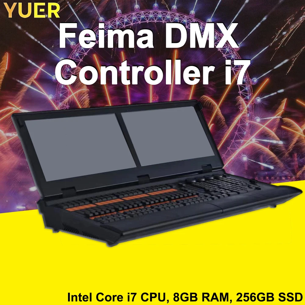 DMX Controller Intel i7 8GB RAM 256GB SSD Dual 15.6 Touchscreen 6 DMX Outputs MIDI LTC for Stage and Event Lighting Control