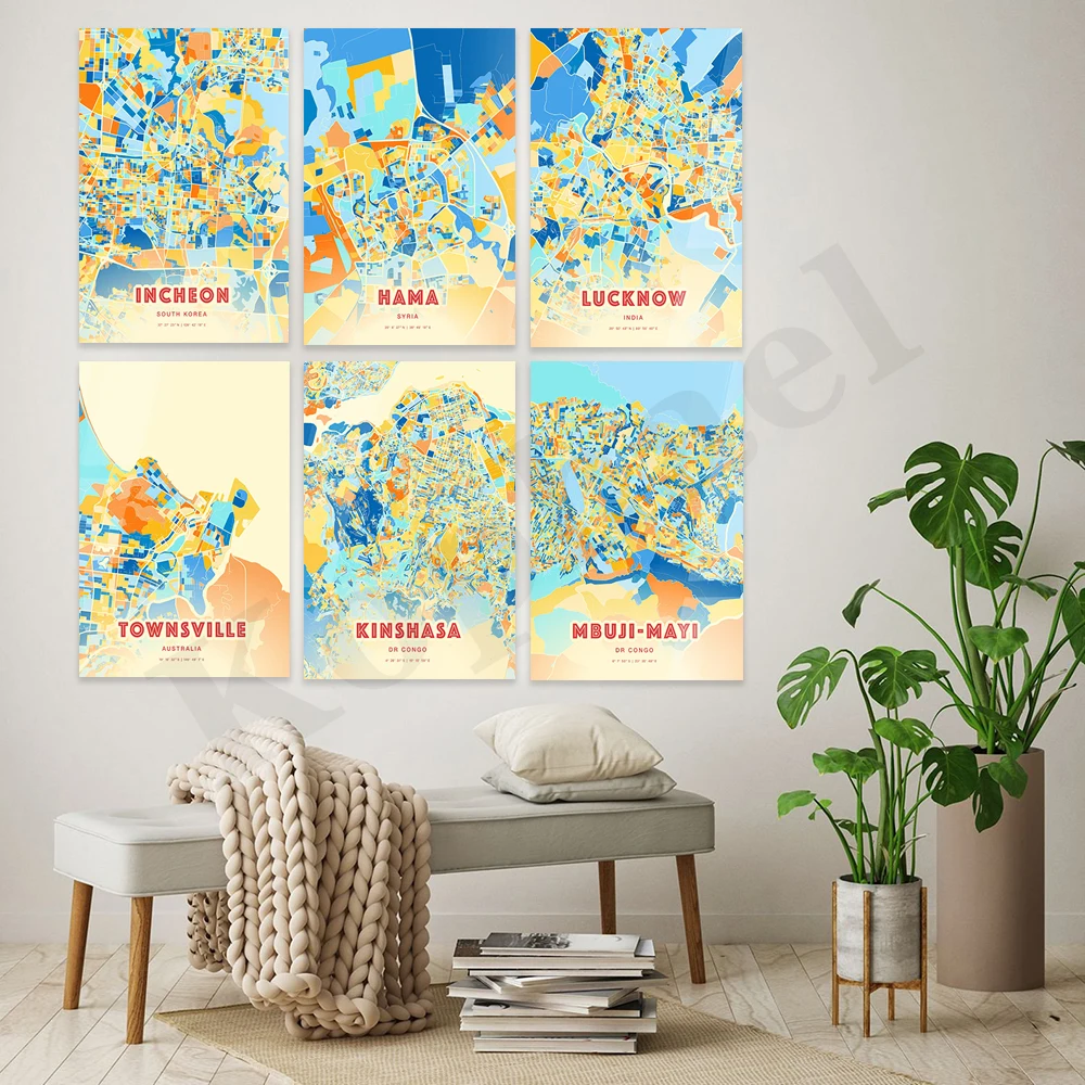 Congo Kinshasa Townsville Lucknow Hama Incheon Accra Mumbai Riyadh East Jakarta Ho Chi Minh Ahmedabad. City Color Map Poster