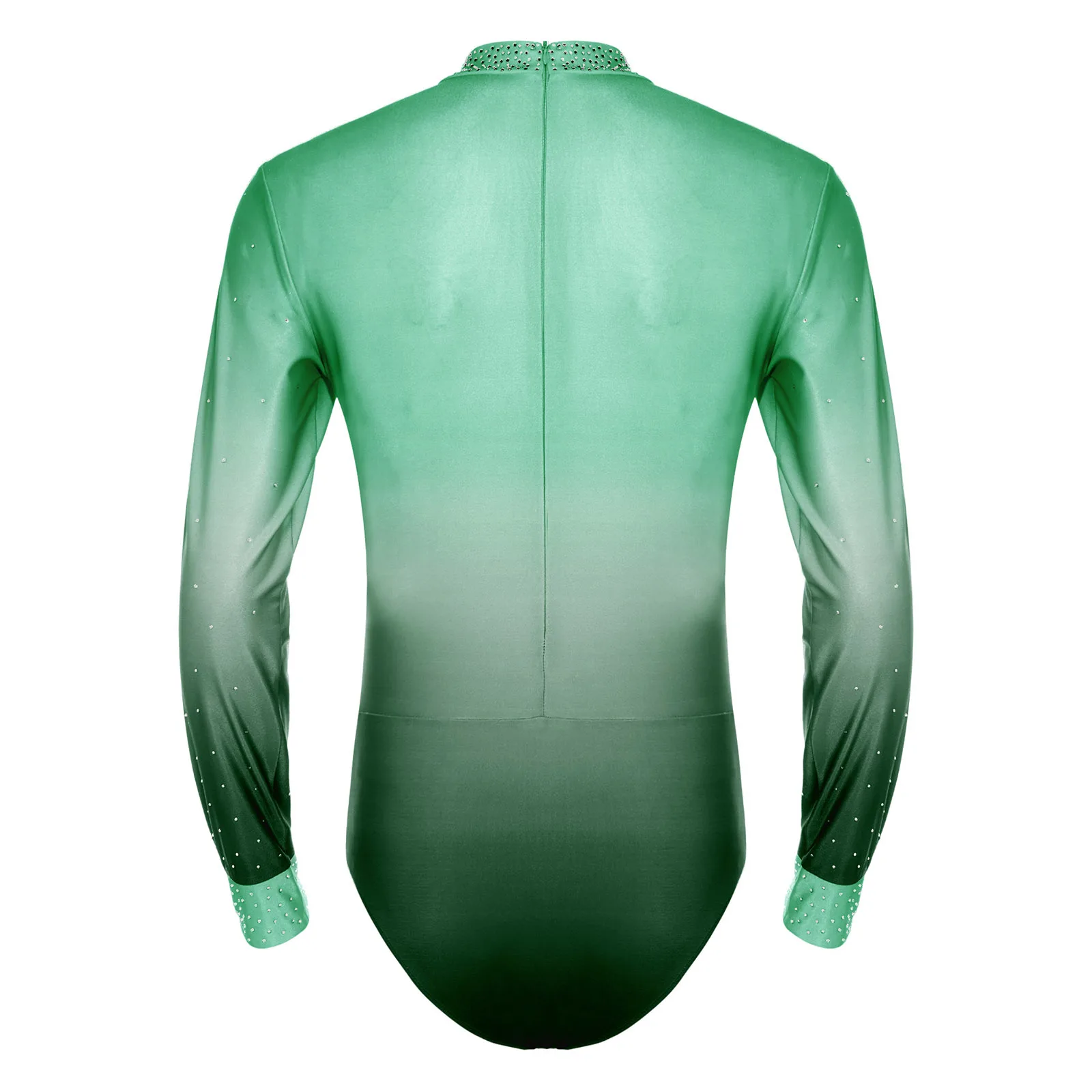 Mens Gymnastic Skating Latin Tango Ballroom Dance Leotard Costume Sheer Mesh Sparkly Rhinestone Disco Bodysuit Shirts Rompers