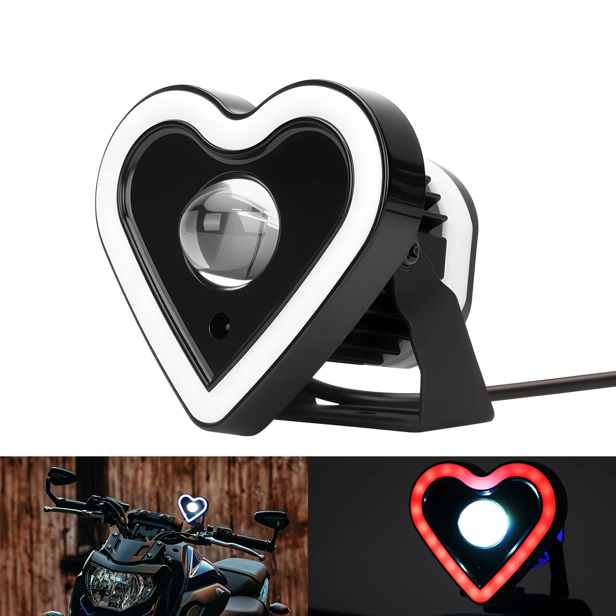

Motorcycle LED Colorful Heart-shaped Spotlight Driving Light Aperture LED Len RGB Dual Color Decorative Accessories Yellow White