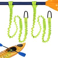 2pcs Adjustable Elastic Kayak Canoe Paddle Leash Pole Coiled Lanyard Cord Tie Rope with Carabiner Hook for Kayak Canoe Boat