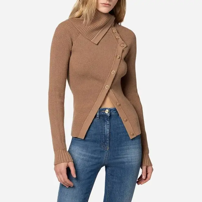 

Women's Deconstructed Knitted Shirt Split Look Slim Fit Soft Medium Gauge Knit Casual Style Color Fashion Ladies' Top