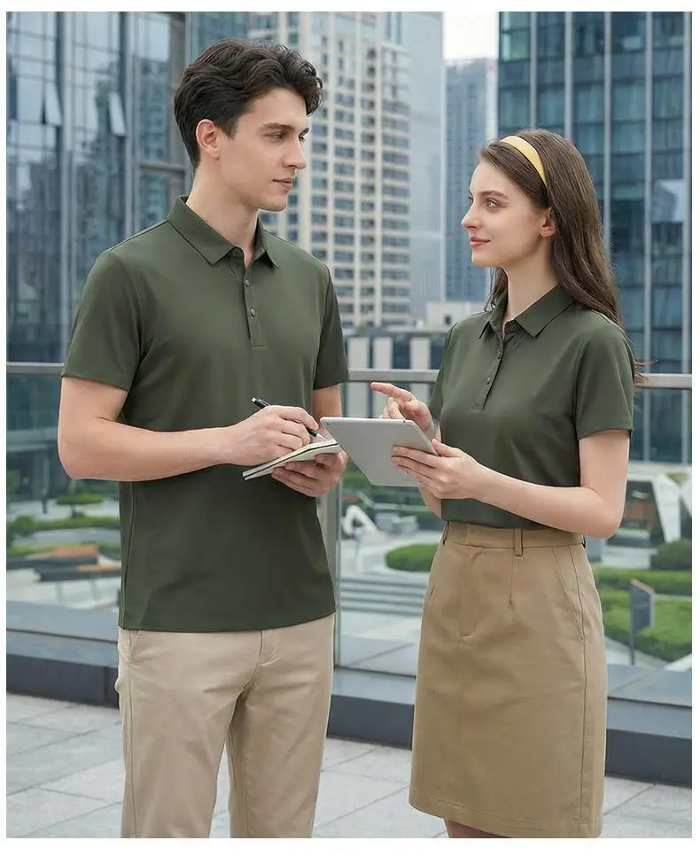 Neues Sommer-Eisseide-POLO-Shirt Kurzarm Professionelles T-Shirt Nahtlos Weich Hochwertig Einfarbig Firmen-Gruppenuniform – Detail 14