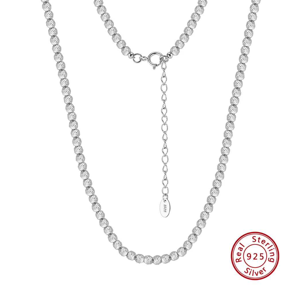 

KISS MANDY из натурального стерлингового серебра 925 пробы, 4 мм, круглое ожерелье из бисера для женщин, роскошные модные свадебные и помолвочные очаровательные ювелирные изделия GAN10