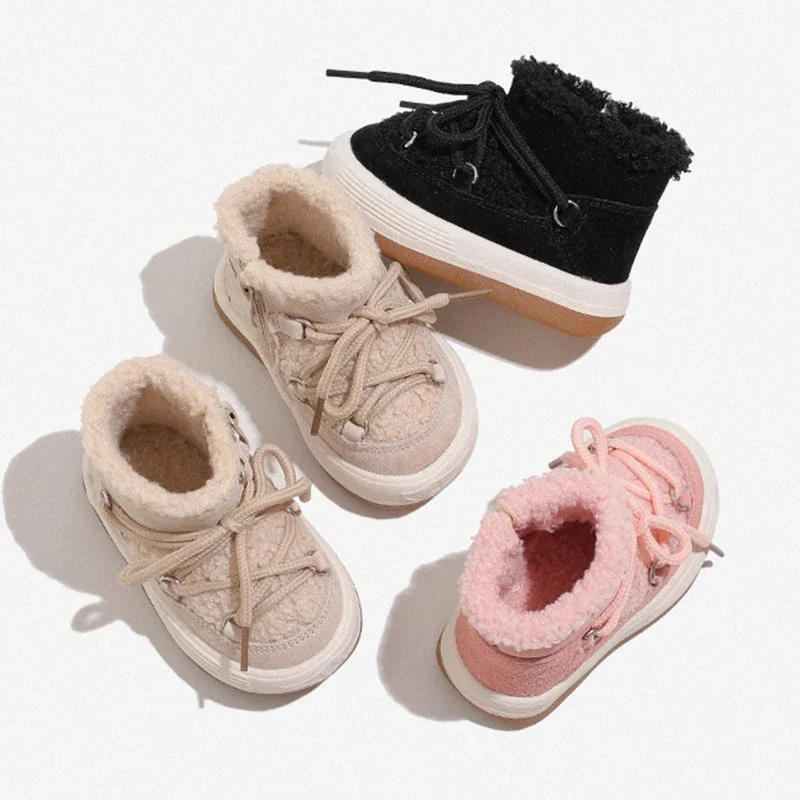 Scarpe invernali in cotone per bambini stivali da neve antiscivolo con suola morbida scarpe da passeggio calde in peluche scarpe Casual per bambini
