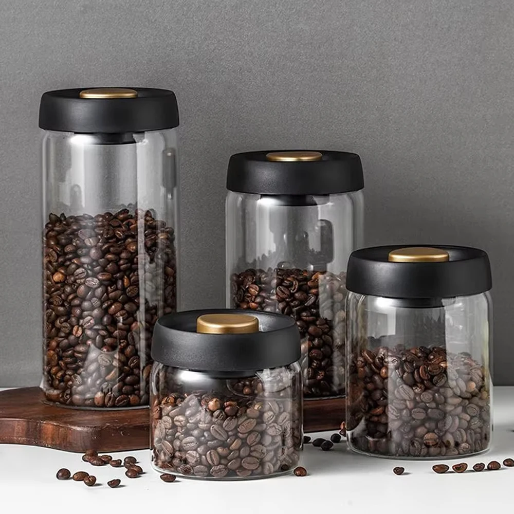 Kaffeebohnen Vakuumversiegelter Behälter Glas-Vorratsdose Tee-Lebensmittel-Aufbewahrungsdosen Feuchtigkeitsbeständiger Luftextraktions-Versiegelter Behälter