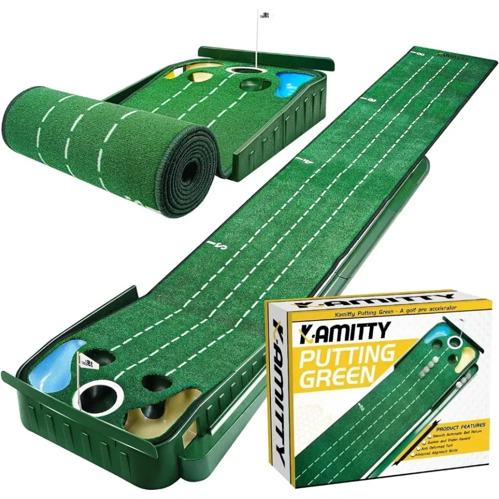 Putting Matt for Indoors, Golf Putting Mat with Ball Return, Mini Golf Game for Home and Office