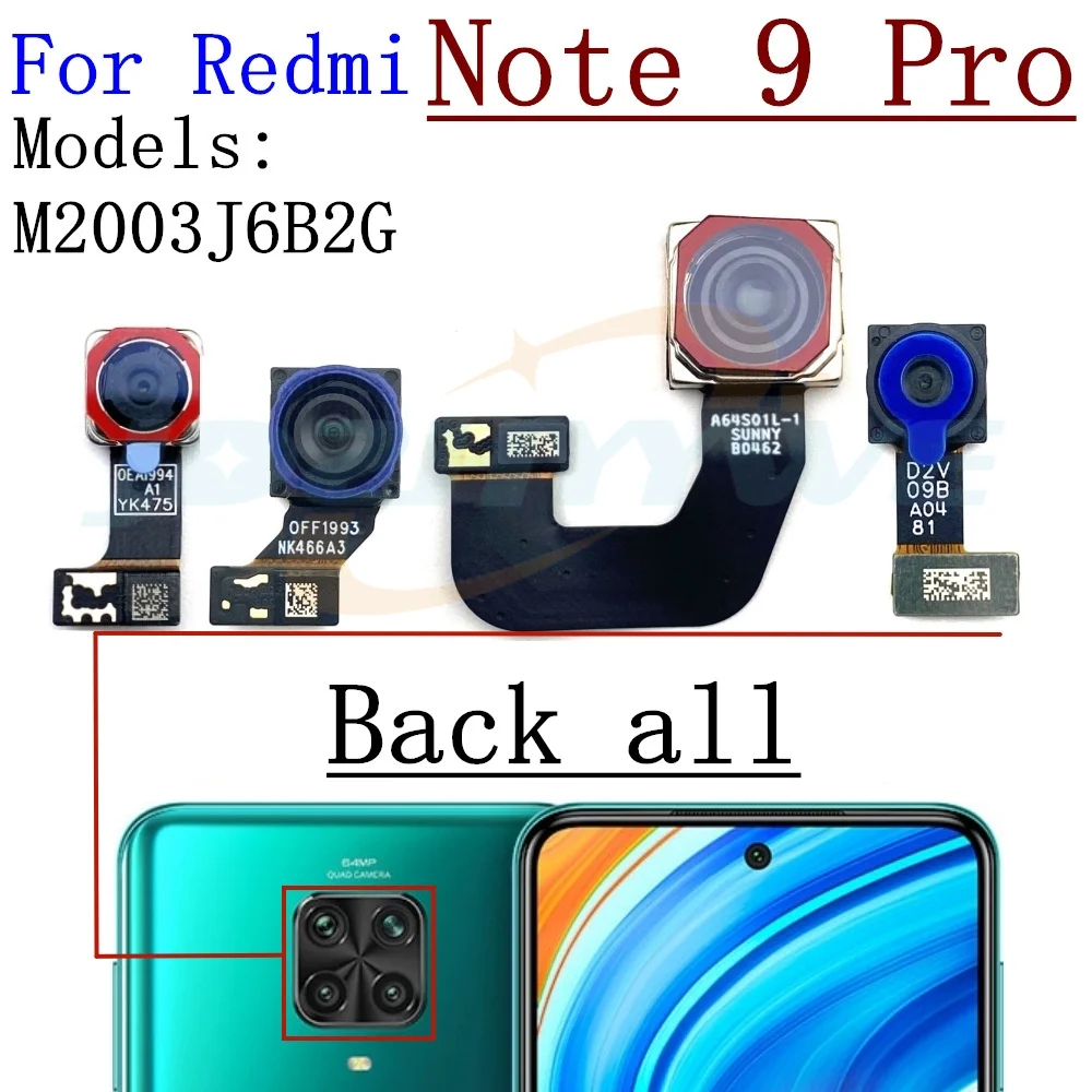 Front Rear Back Camera For Xiaomi Redmi Note 9 Pro Note9 9Pro Main Frontal Selfie Camera Module Replacement Spare Parts