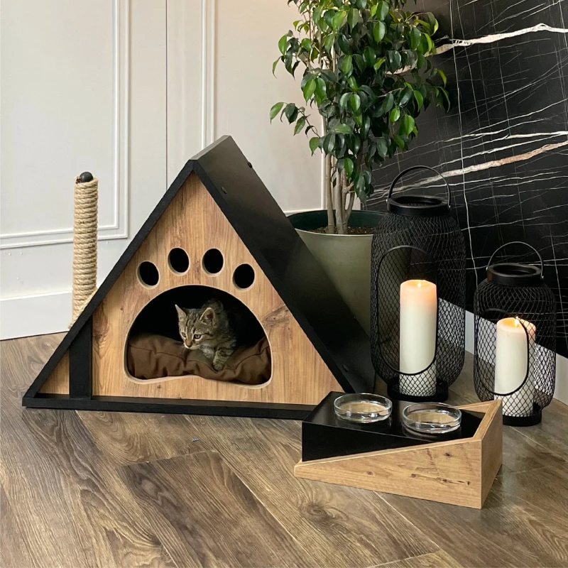 Pet Furniture Cat Products Village Home Garden Decor Modern Design Wooden Cute New Natural Animal Dog