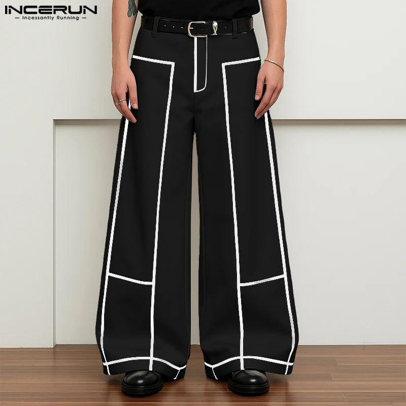 INCERUN Celana Kaki Lebar Pria Celana Panjang Kasual Jogger Kancing Tambal Sulam Celana Panjang Pria Santai Fashion Ukuran Besar Pakaian Jalanan Pria S-5XL