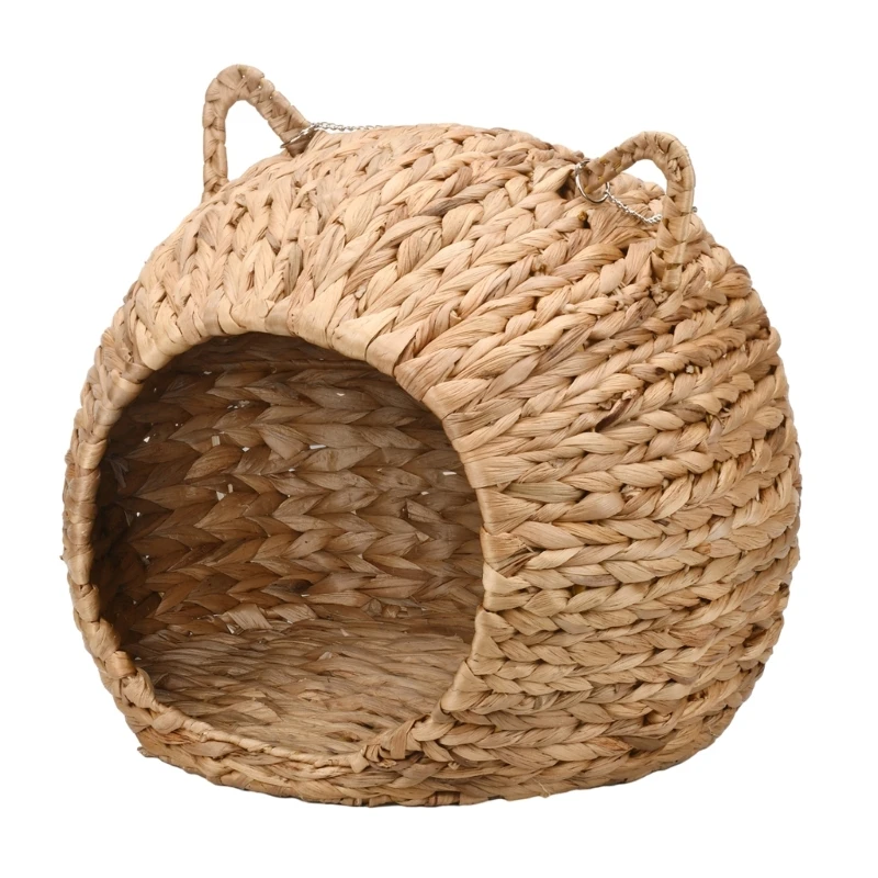 KX4B Hammock for Summer Handwoven Straw House Kitten Hanging Bed Pet Rest House Swing Bed Pet Cats Sleeping Cave House