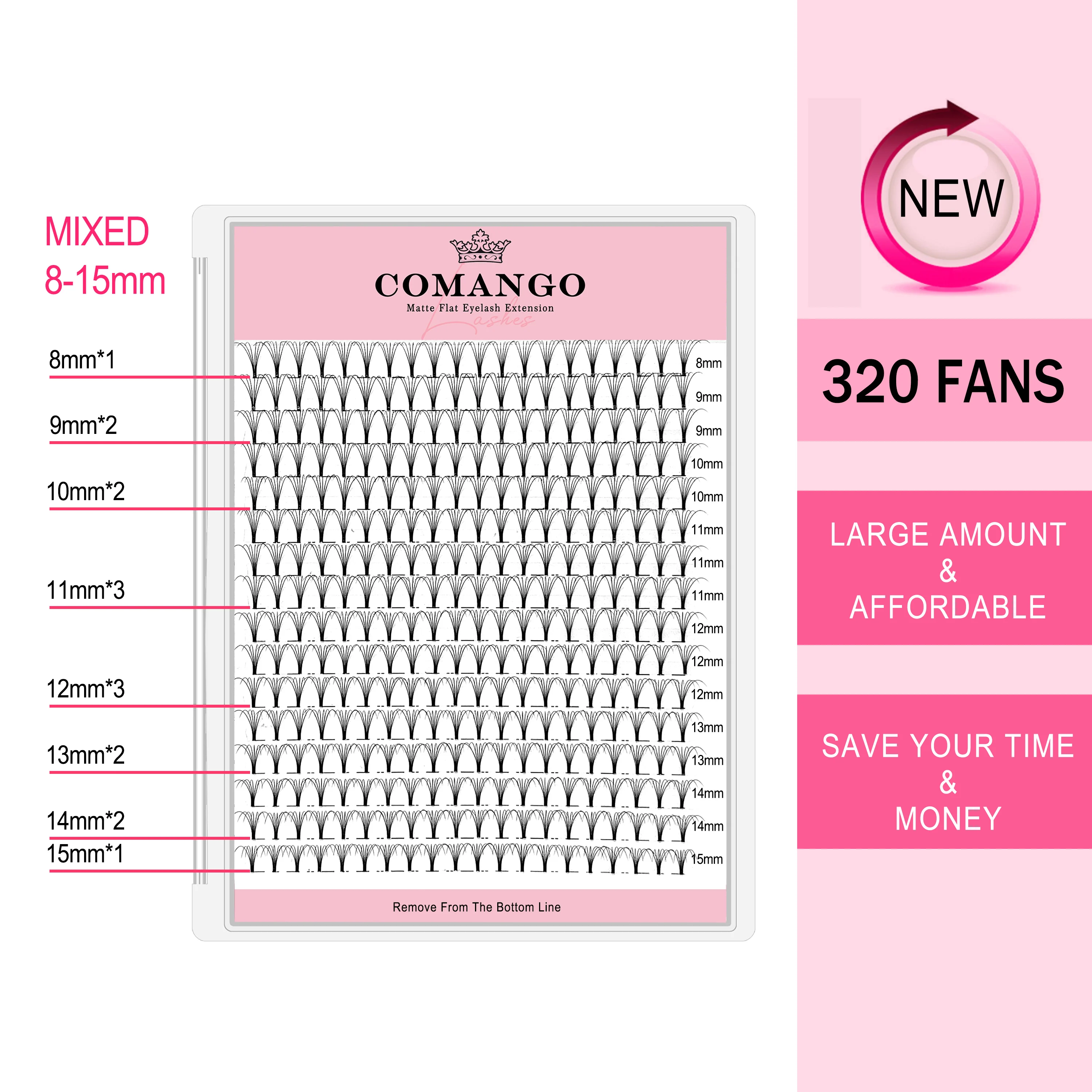 CoMango 320pcs Short Stem Premade Fan Lashes Eyelash Extension 3D/4D/5D/6D/8D/10D Soft Russian Volume Fans Natural Cilia Makeup