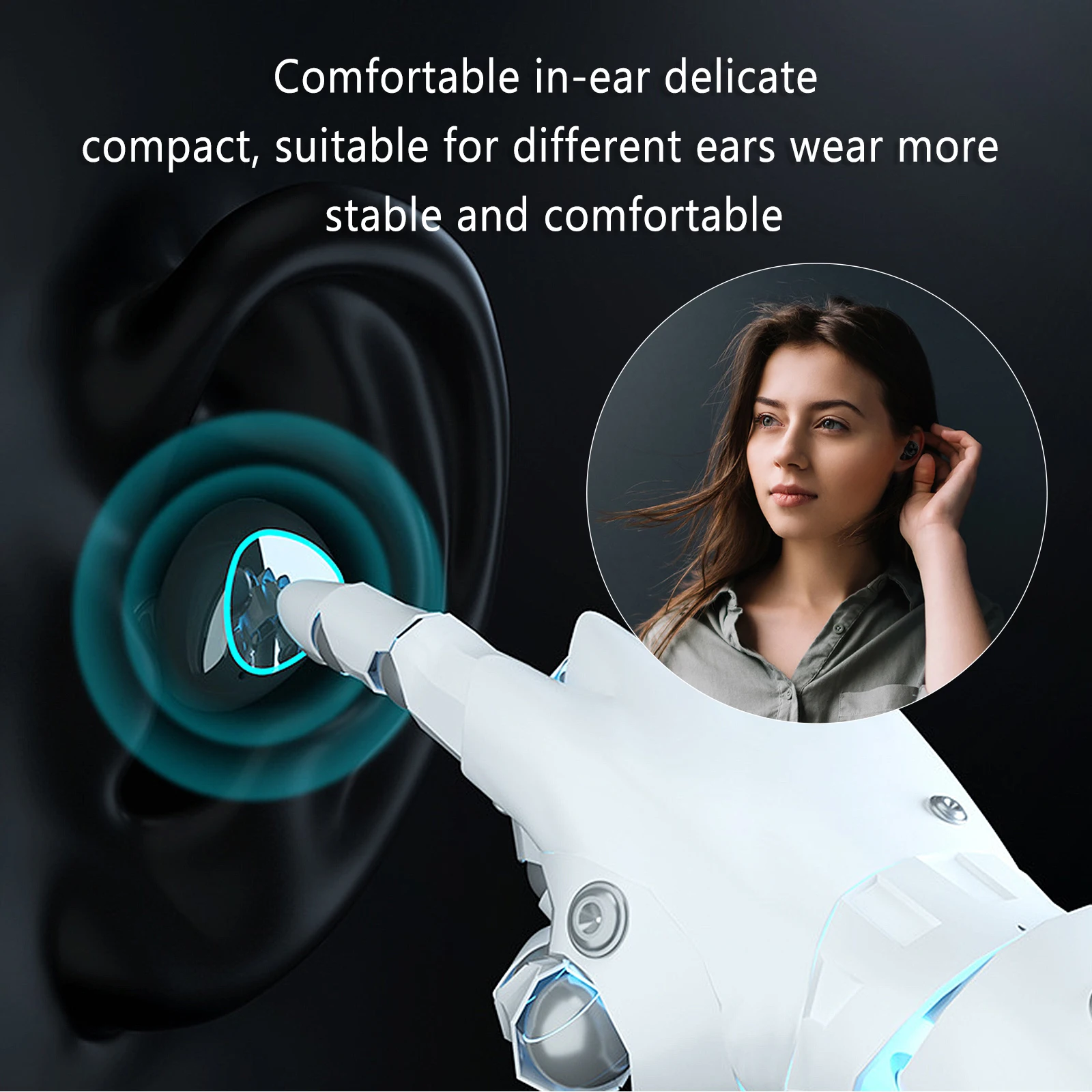 

Wireless Headphones Mini Invisible Earbuds Charging Case Black Portable Sports Outdoor Use Clear Music