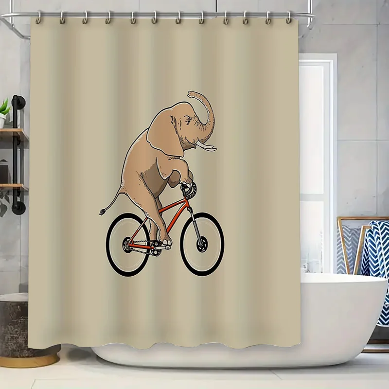 

Elephant Cycling Shower Curtain Funny Animal Bike Bath Curtain Cute Pet Lover Decor Washroom Accessories Home Textile