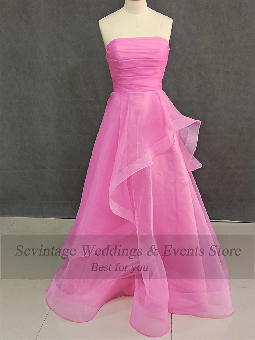 Customized Hot Pink Ruffles Prom Dress Sweetheart Pleated Strapless Floor Length Formal Evening Dress Women Special Party Gowns