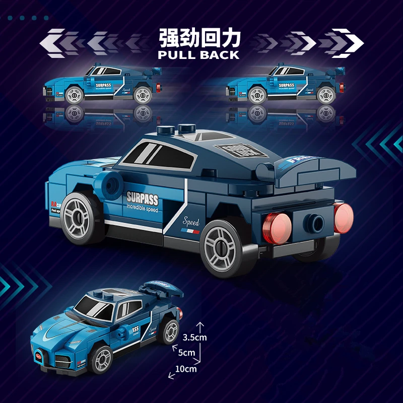 NEUE DIY Vier Grid Racers Racing Auto Zurückziehen Geschwindigkeit Fahrzeug Bausteine Kit Jungen Ziegel Film Modell Kinder Spielzeug Stadt Ideen