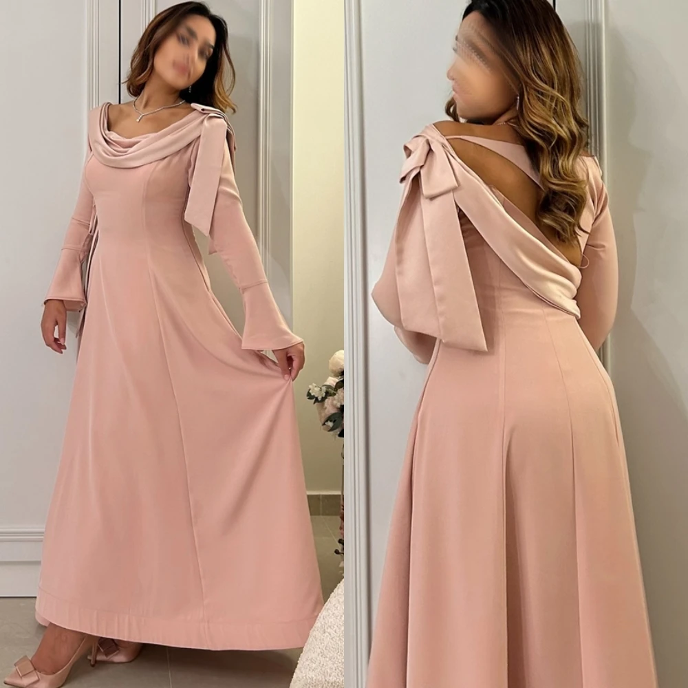 

Customized Classic Strapless Long Sleeves Prom Dresses Simple A-Line Special Occasion Gowns High Quality Jersey Evening Dresses
