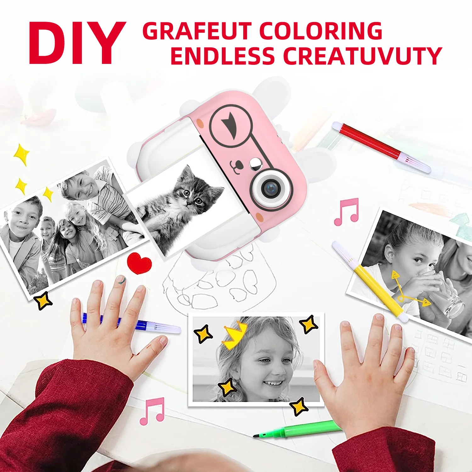 Children 1080P HD Digital Camera  Mini Thermal Printer Photography Instant Print Photo HD Digital Video Cameras Portable Toy