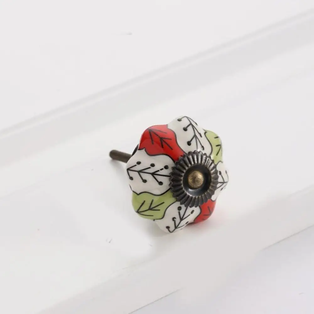 

Retro Single Hole Ceramic Pumpkin Handle Round European Style Vintage Cabinet Knob Fashion Creative Door Pull Handles Kitchen