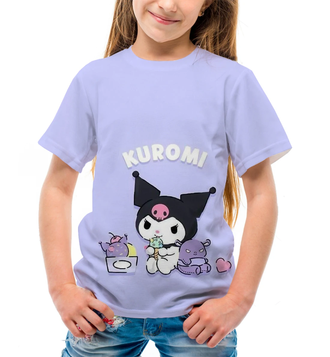 Korean fashion cute clothing girls T-shirts Kuromi design children's short-sleeved outdoor sports shirts printed T-shirts