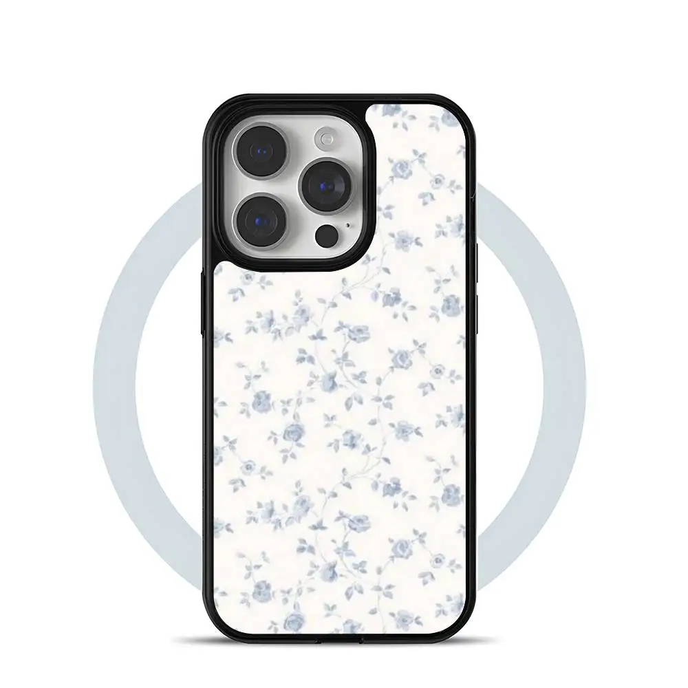 1pc Blue Blossoms Phone Case Magsafe For IPhone 17 16 15 14 13 12 Pro Max Plus Air Hard Shell Full Cover Silicone Anti-fall