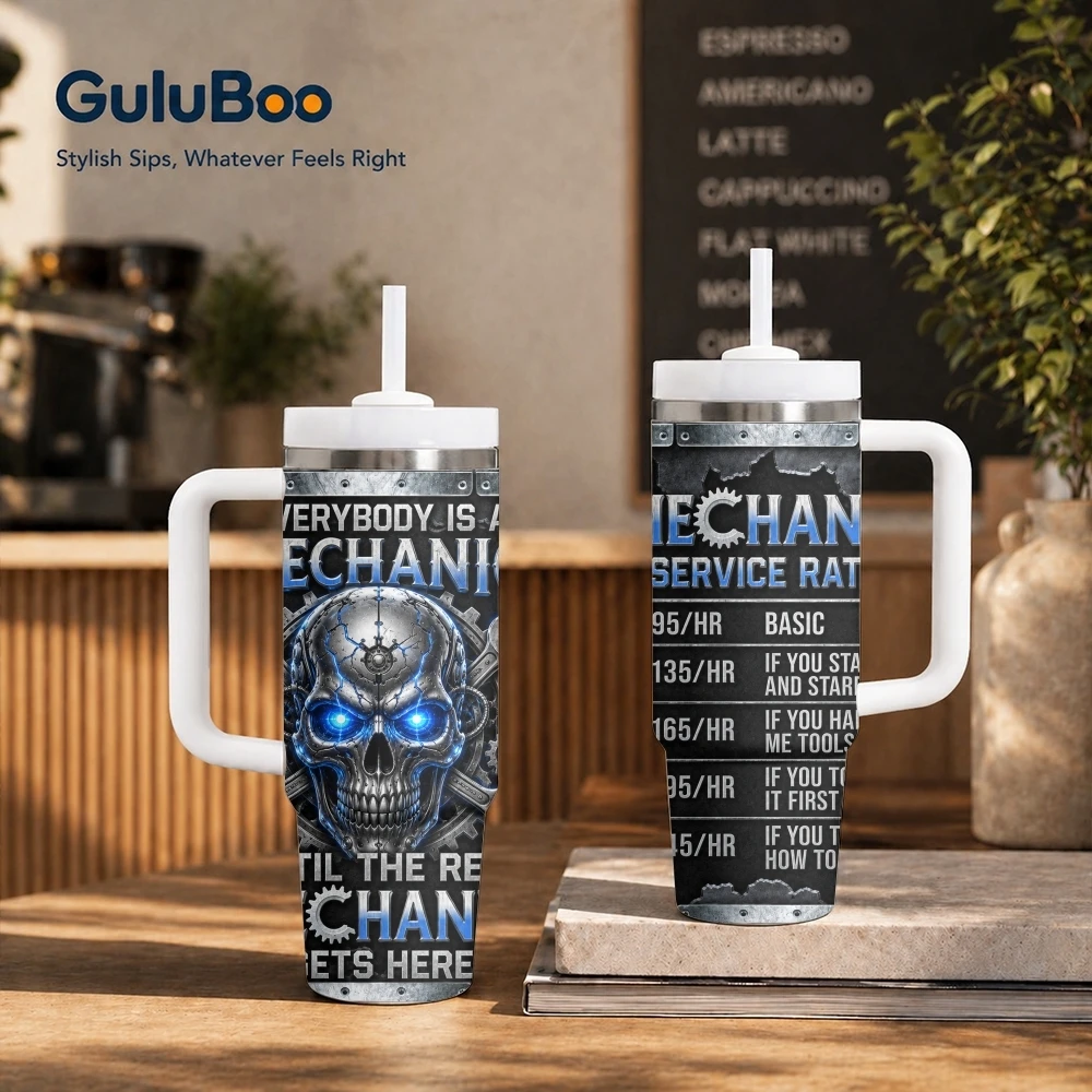 Real Mechanic Hourly Rate Vacuum Flasks 40oz Stainless Steel Insulated Tumbler With Handle & Straw Leakproof Travel Mug