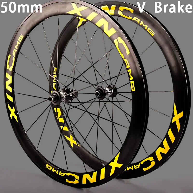 

Road Wheelset 700C Latest High Quality Yellow 40/50mm Aluminum Alloy Clincher Disc Brake Six Holes Rim Brake Elite Bicycle Wheel