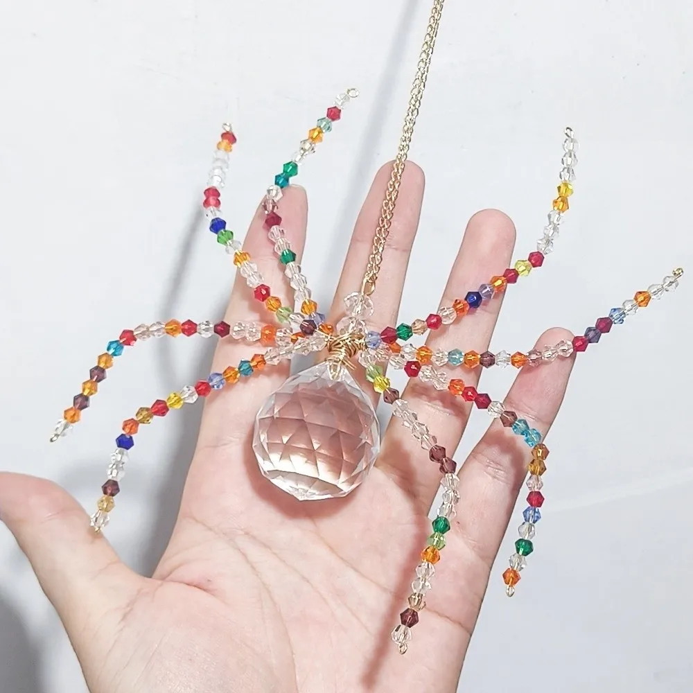 Beaded Spider Hanging Ornament Hanging Loop Eight-Leg Spider Shape Halloween Spider Decoration Multicolor Style Gold-Tone Chain