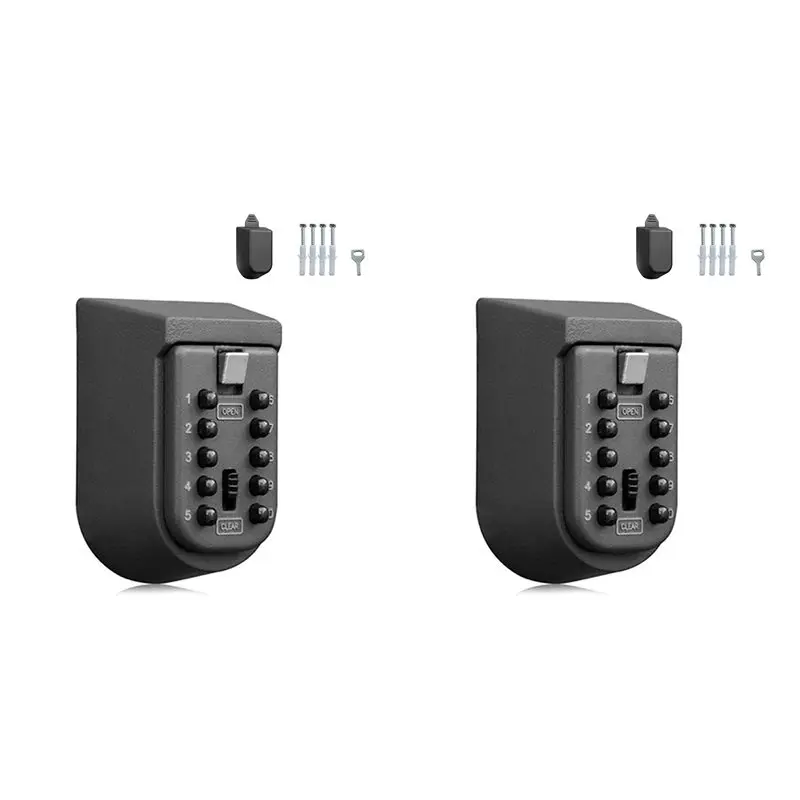 【RECOMENDAR】2X Wall Mounted Key Safe Box - Weatherproof 10-Digit Combination Lock, Storage For Home & Outdoor Use