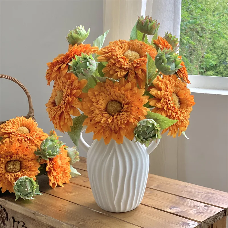 

Yannew Full Artificial Sunflower Bouquet Orange Silk Sunflower Stem for Room Décor Vase Centerpieces Fall Autumn Home Decoration