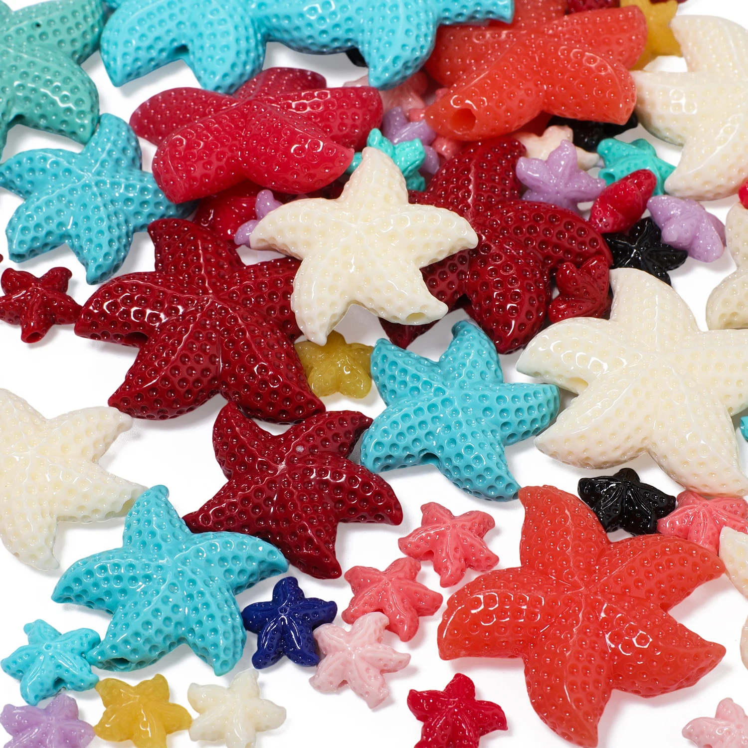 10/22-25/31-35mm Multicolor Starfish Shape Shell Powder Beads Randomly Mix Colors Spacer Beads for Handmade DIY Pendant Necklace