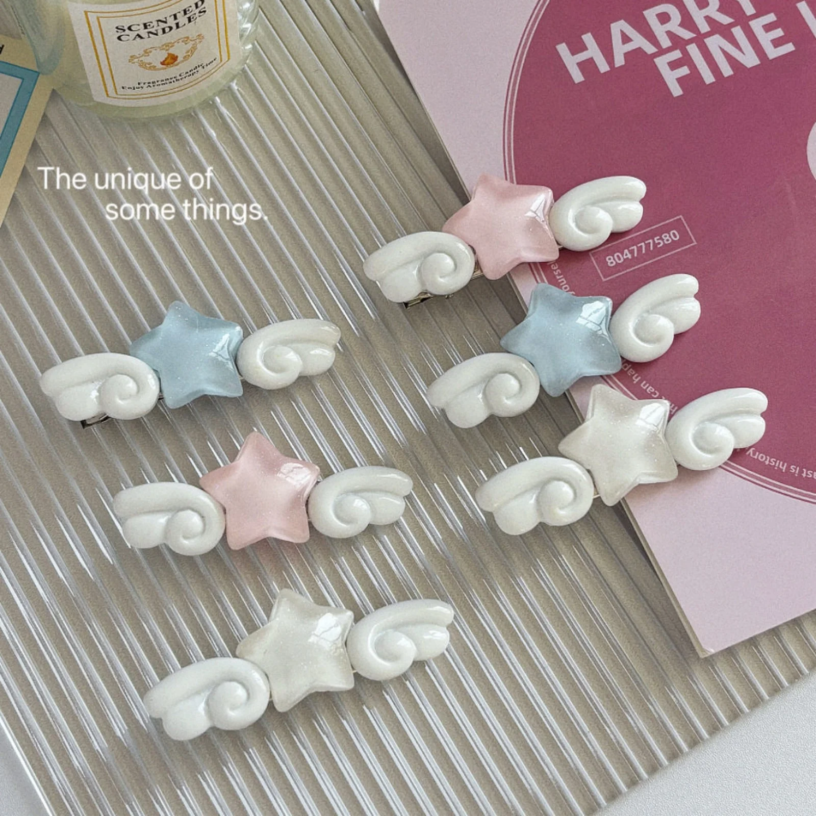 2PCS Cute Star Wing Hair Clips For Girls Sweet Acrylic Bangs Hairpins Lovely Summer Spring Hair Accessories For Daily Hairstyles