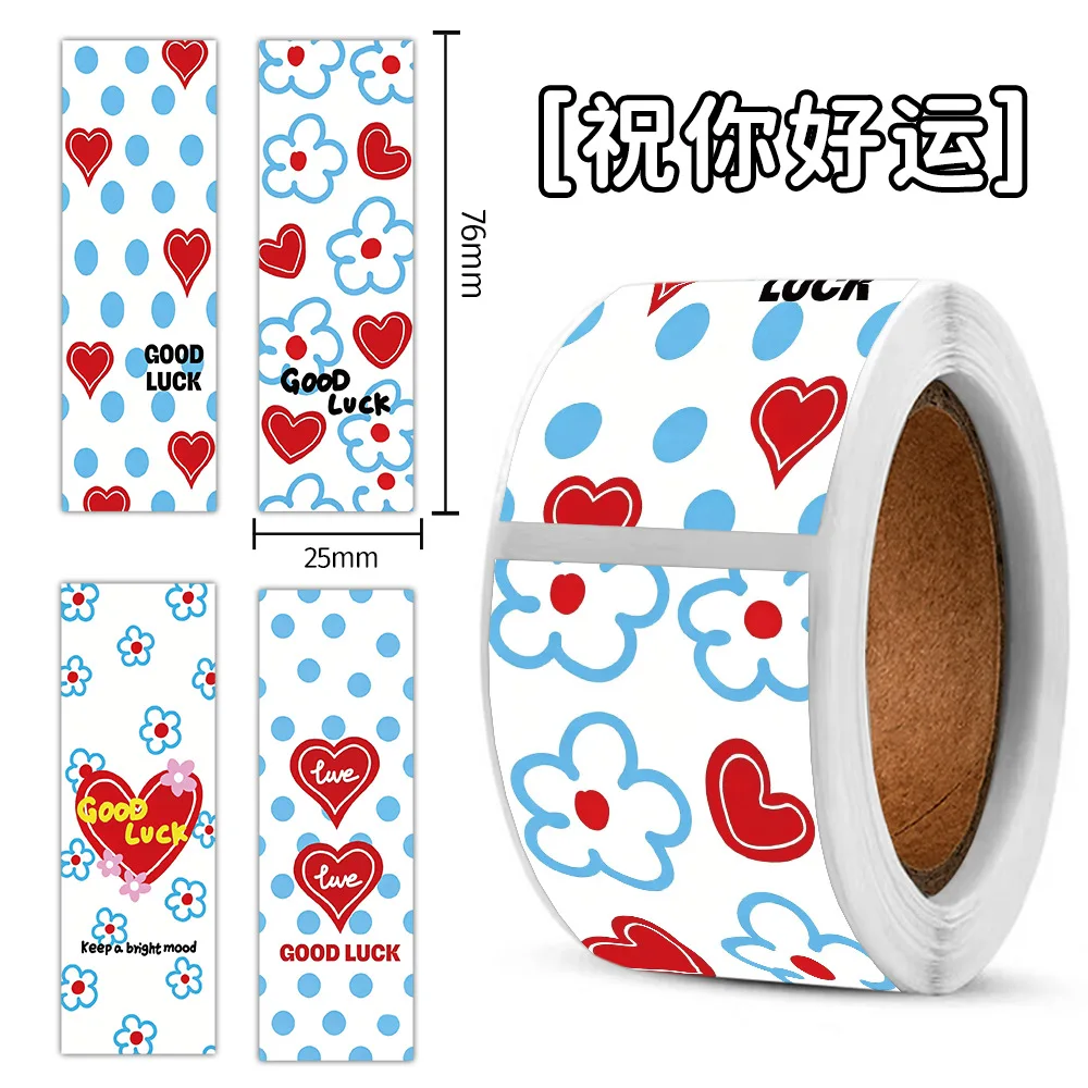 120 PCS Roll Stickers, Heart Flowers Good Luck, Cute Wish Envelope Seals for DIY Journals, Shipping Mail, Gift Packages Decor
