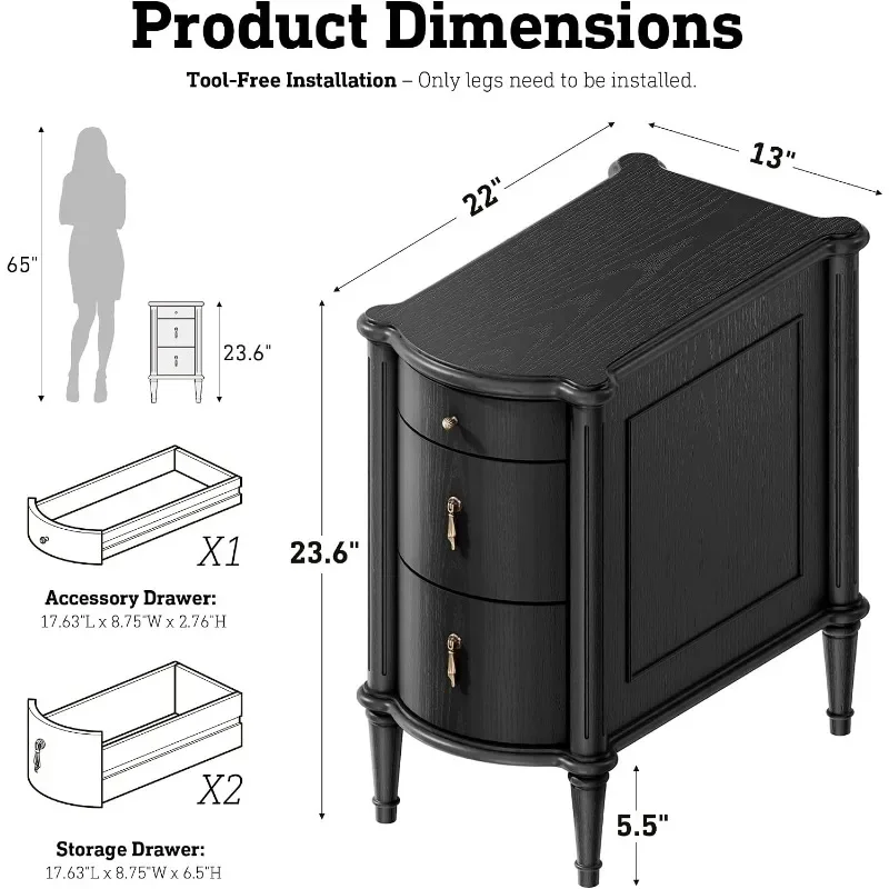 STO'SENSE Nightstand w/Charging Station & Drawers, Pre-Assembled, Vintage Side Table w/Antique-Finished Pulls,Rustic Wood Finish