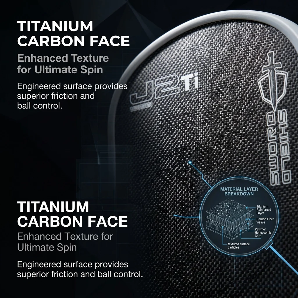 HONOLULU SWORD&SHIELD J2Ti Pickleball Paddle Polyester Carbon Weaved Face Polymer Honeycomb Core 16MM Thickness Textured Surface