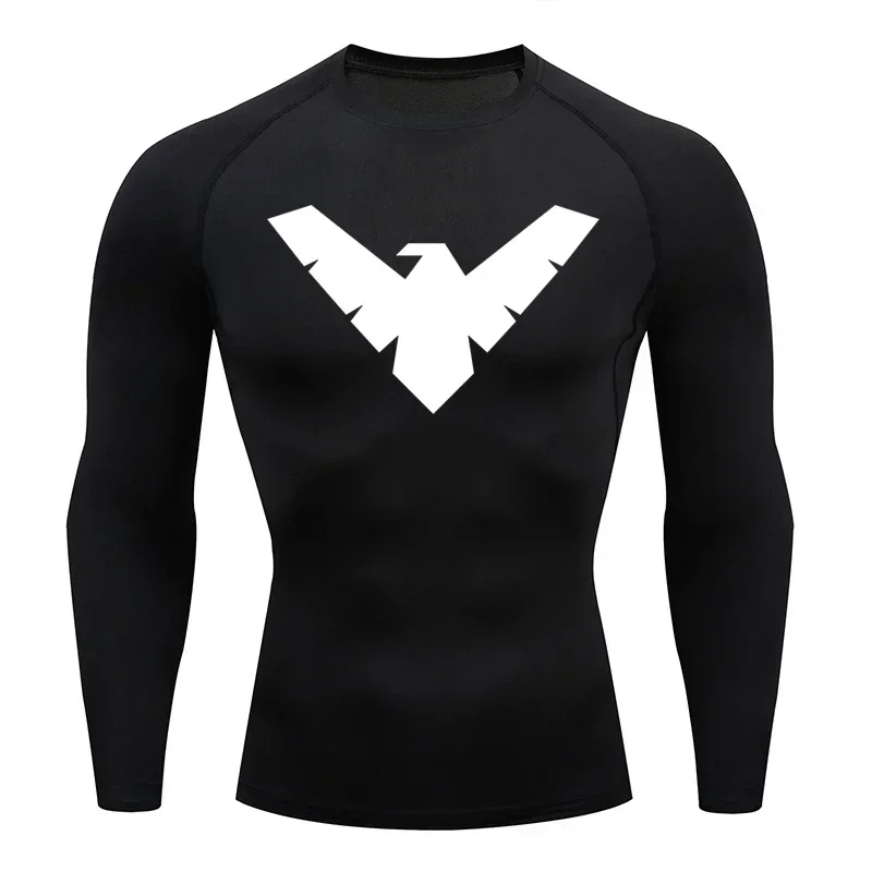 2026 New Style Men Long Sleeved Sports Shirt with Eagle-shaped 3D Print Tight-Fitting Fitness Running Quick-Drying Sports Tshirt