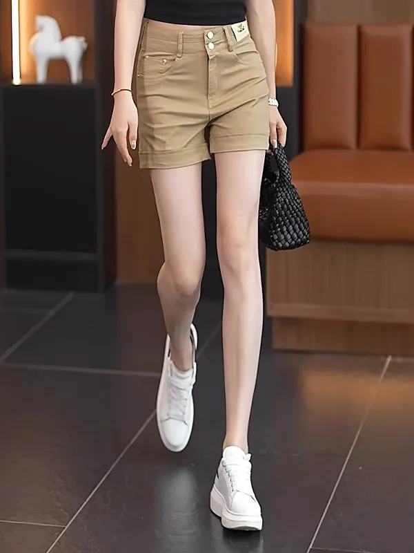 

Женские летние тонкие хлопковые шорты с высокой талией, прямые, широкие, длиной три четверти, А-силуэт, модные шорты-кюлоты