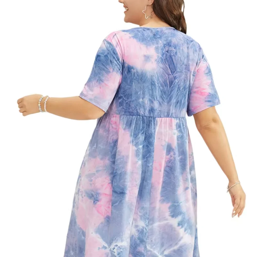 Vestido solto de malha manga curta feminino, garotas gordinhas, moda casual, plus size, verão, novo, 2024