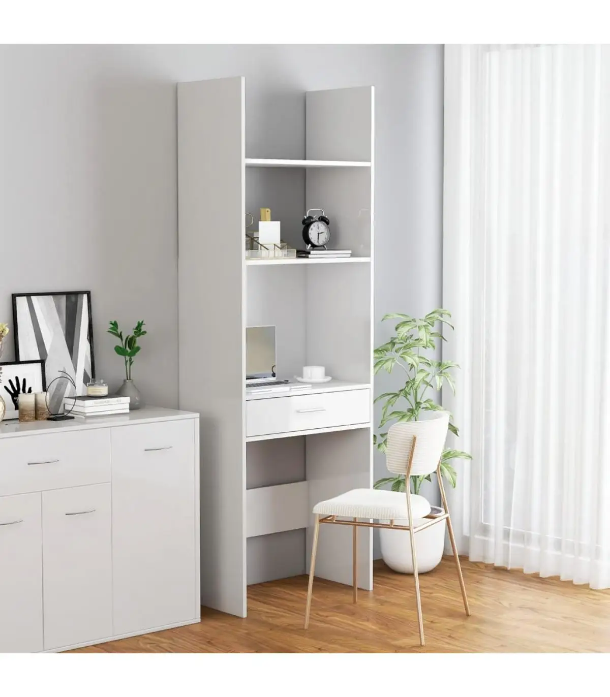 Bookcases and shelving shelf glossy white plywood 60x35x180 cm