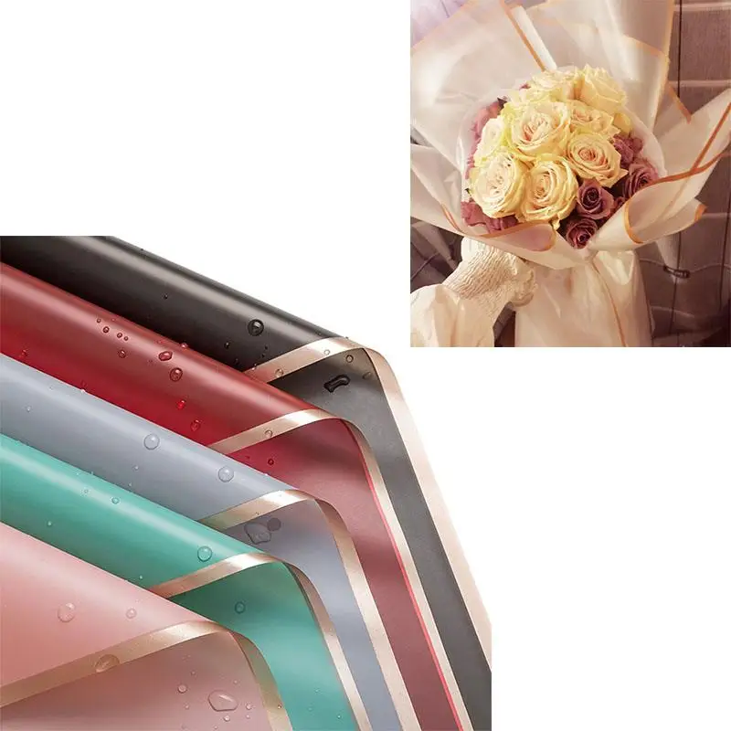 5pcs Flor Papel De Embrulho Dourado Border Rose Estilo Coreano Metade Transparente DIY Craft Paper Gift Packing Material Party Decor