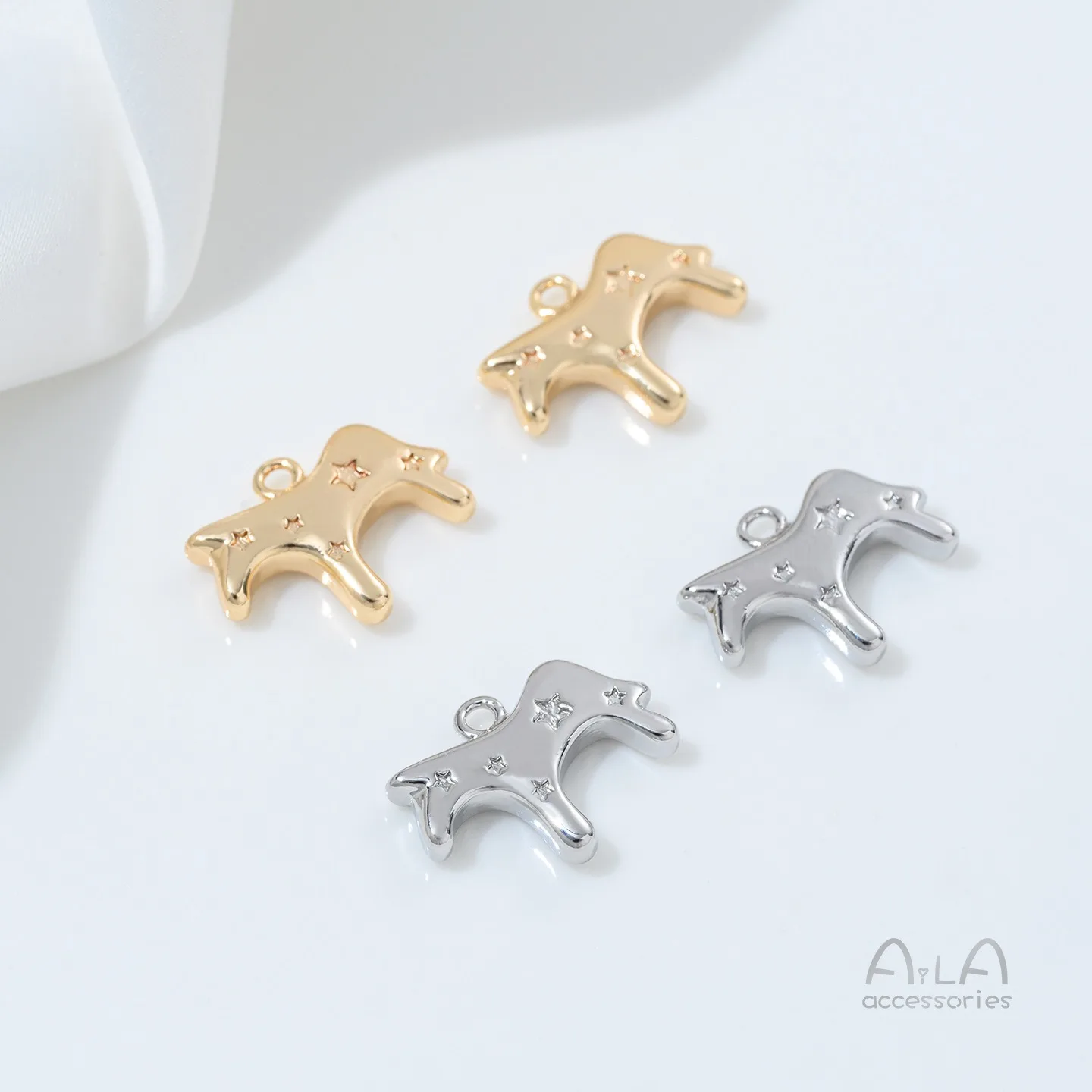 14K Gold Color Bright Zodiac Cartoon Trojan Horse with Little Star Pendant Handmade DIY Hand Necklace Pendant Accessories