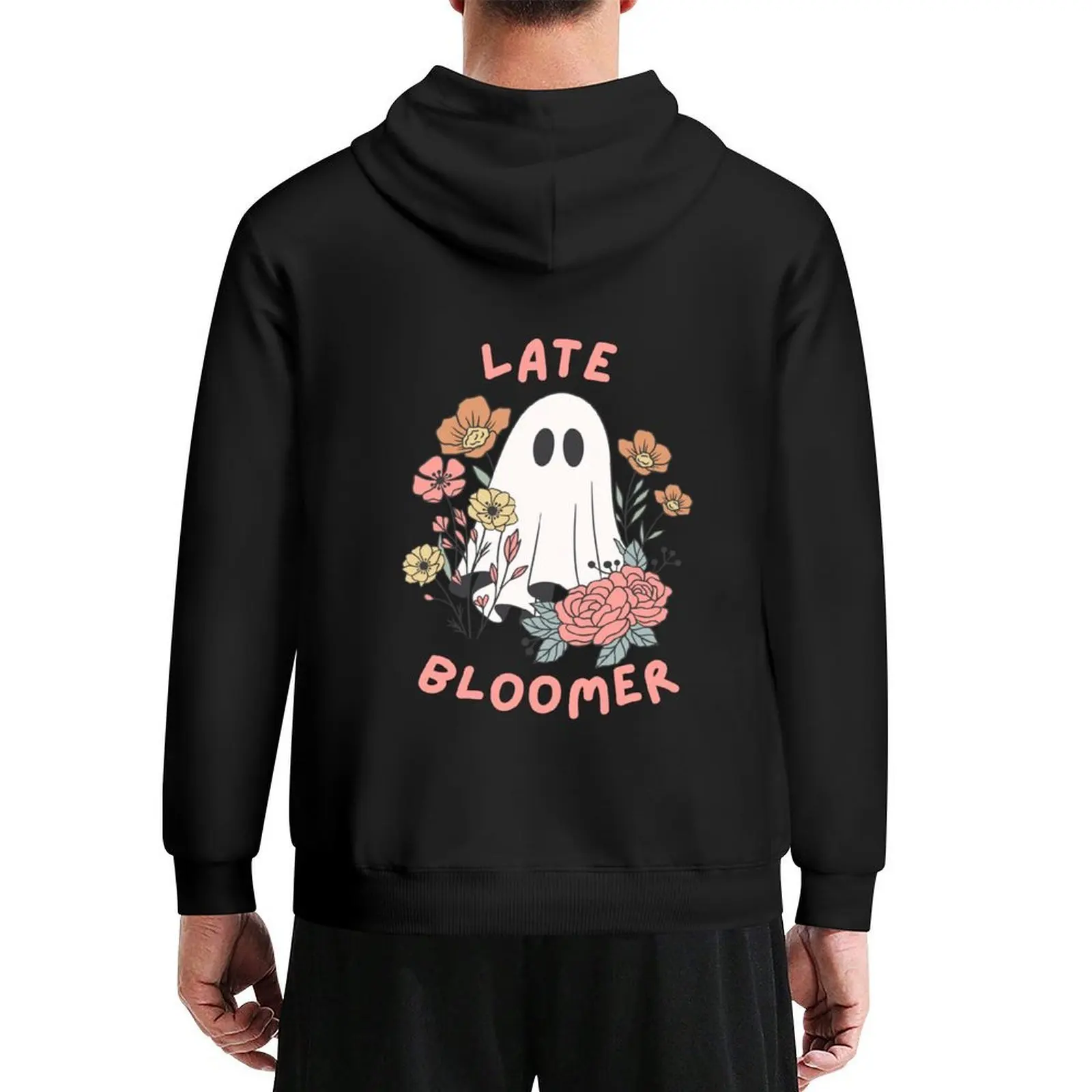 

late bloomer cute sheet ghost with flowers Hoodie men's sweat-shirt set male clothes mens clothes autumn clothes men hoodie