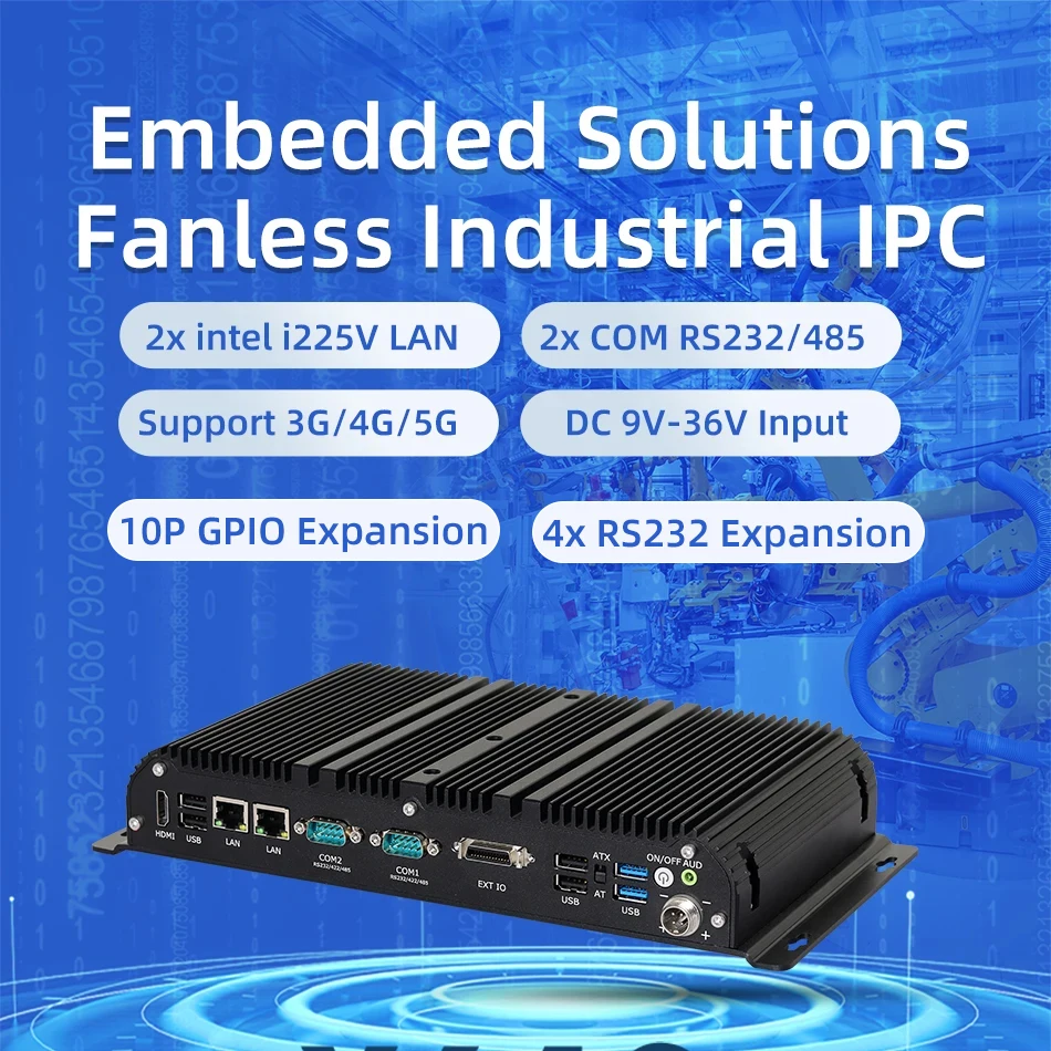 Fanless Industriële Mini Pc Intel N100 I7-1165G7 Dr 4 M.2 Nvme 2x Com Rs232/485 2x Ethernet Wifi 4G/5G Lte Gpio 4xrs232 DC9V-36V