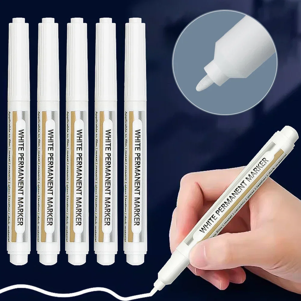 1.0mm Super Fine White Marker Pen Graffiti Pens Waterproof Permanent Tire Painting Notebook Tyre Tread Oily Pen