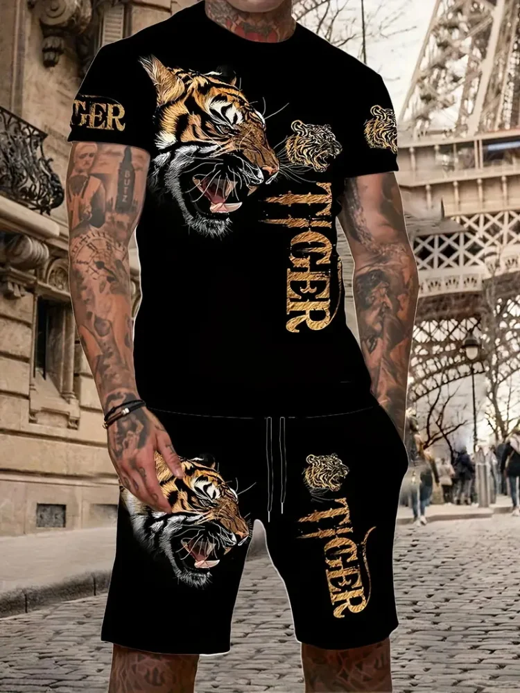 New Lion King Pattern Men\'s T-shirt Collection Summer Animal 3D Printed Clothing Short Sleeves And Shorts 2 Fashion Trends